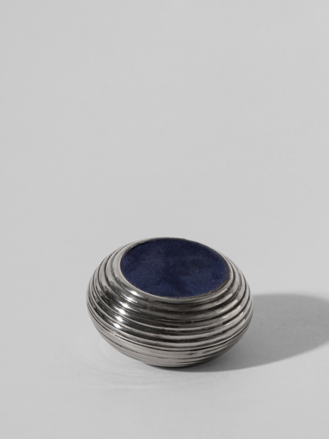 Silver Plated Box, 1950s — angled view with blue interior