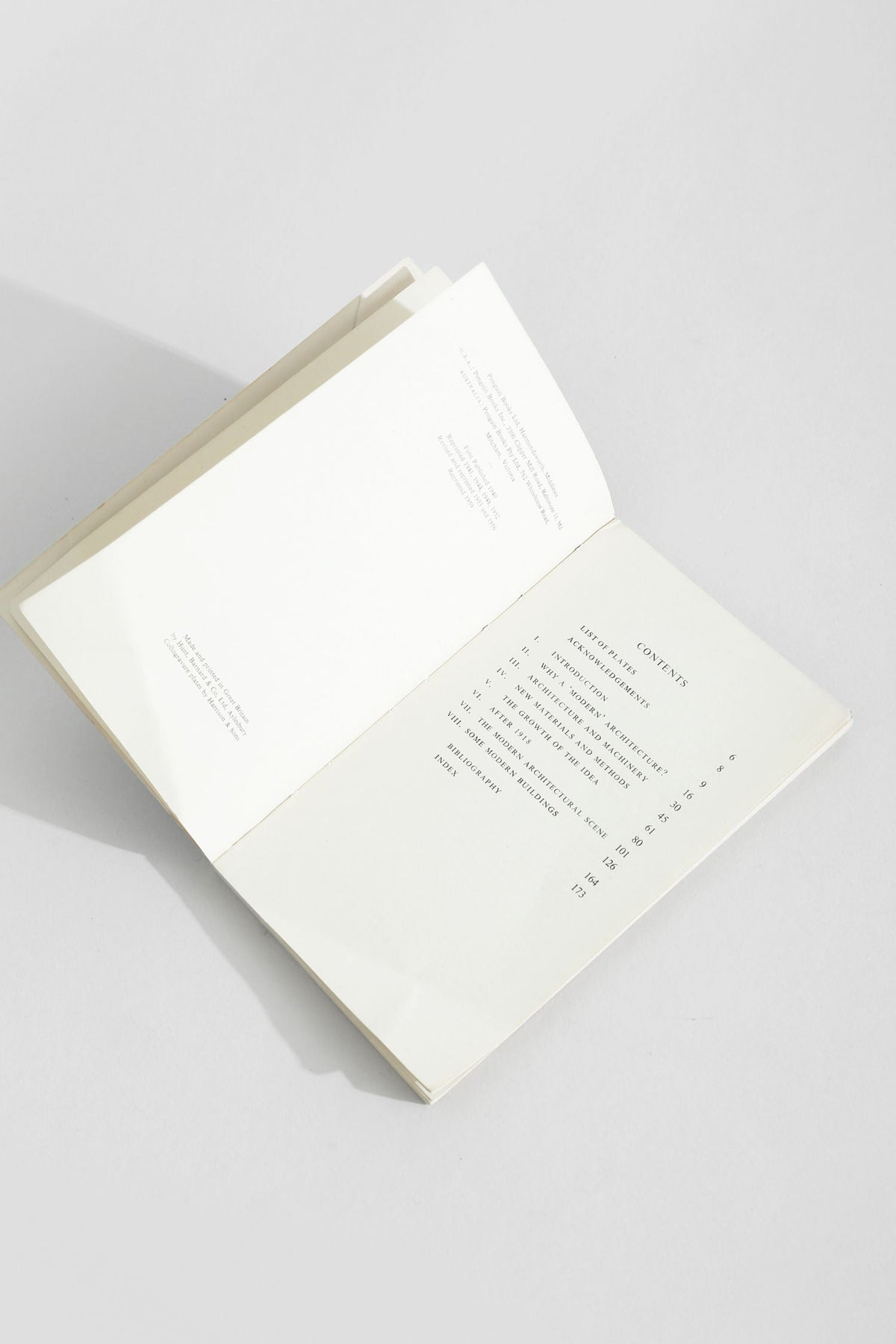 Modern Architecture Book — open view showing table of contents