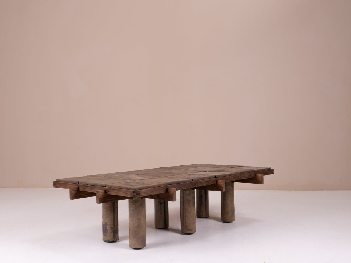 Japanese Inspired Coffee Table in Wood & Clay - Dark Edition — view 10