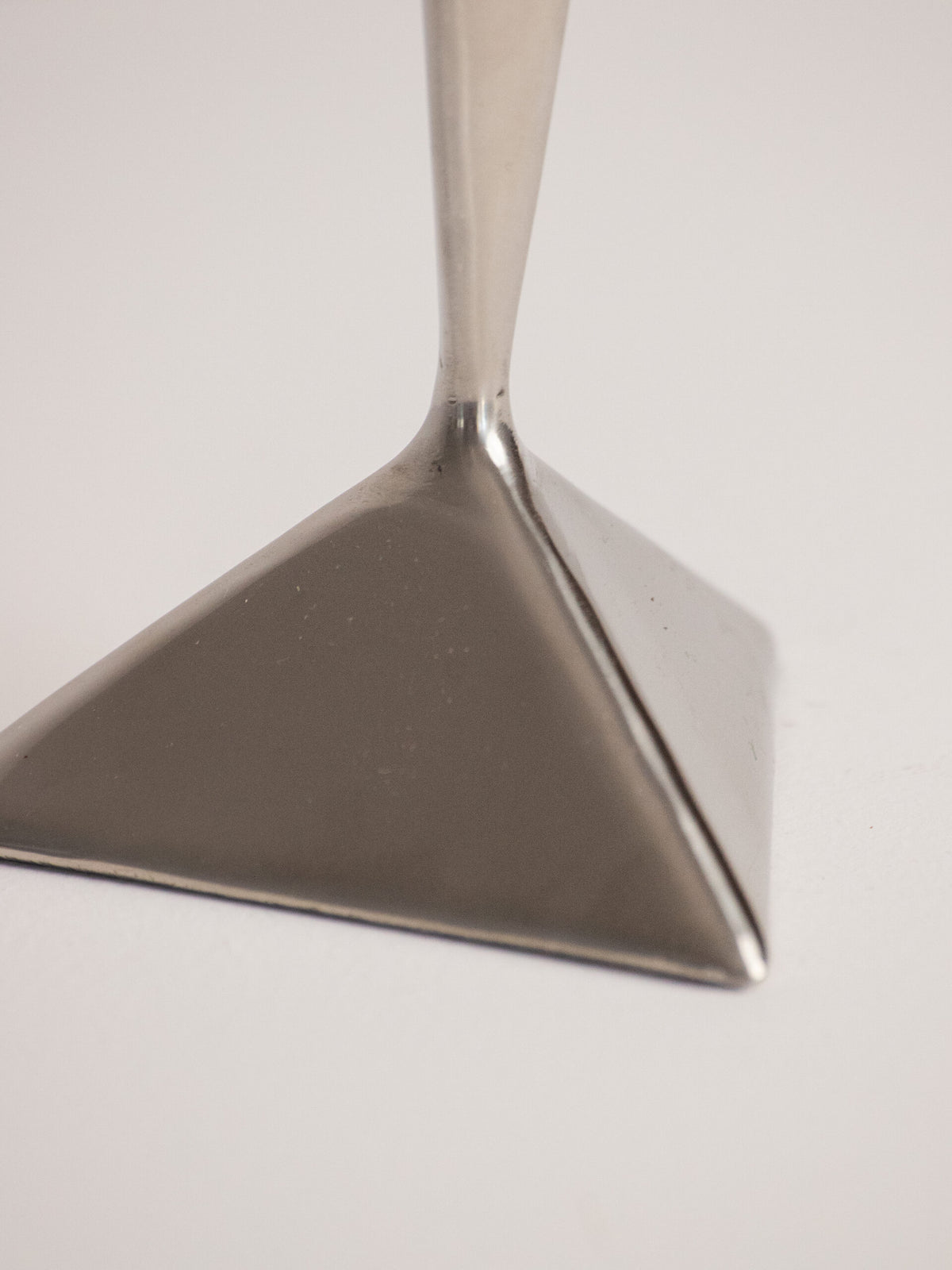 Folded Stainless Steel Bud Vase, Inverted Cone on Triangular Pyramid Foot, Space Age, 1960s-1970s — view 9