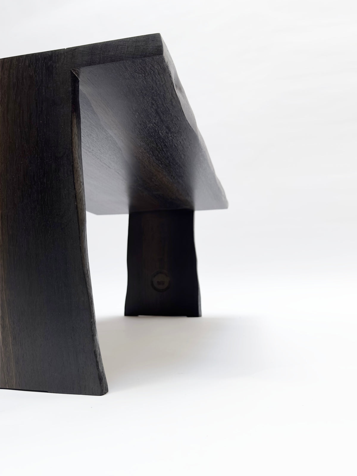 BO Coffee Table, 5500 Years Old Black Oak — back view highlighting sturdy wooden legs