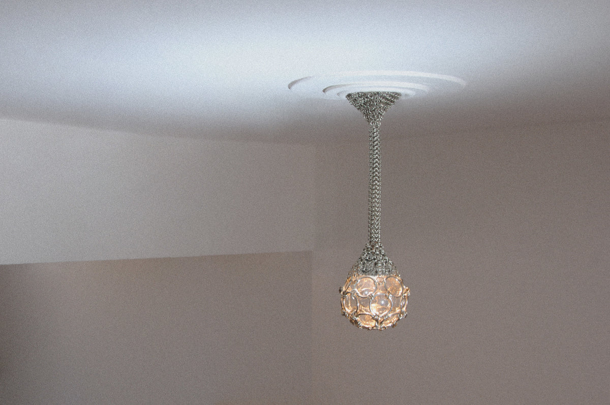 Single-Pendant 'Chainmail Droplet' Chandelier — side angle