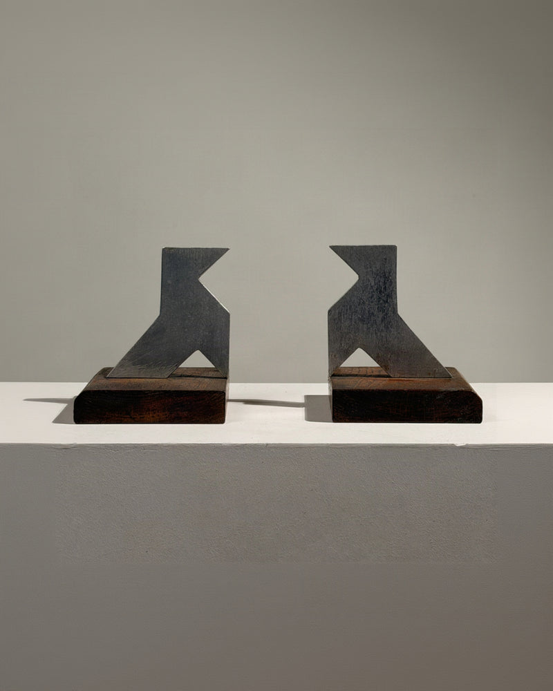 Pair of modernist bookends — detail view