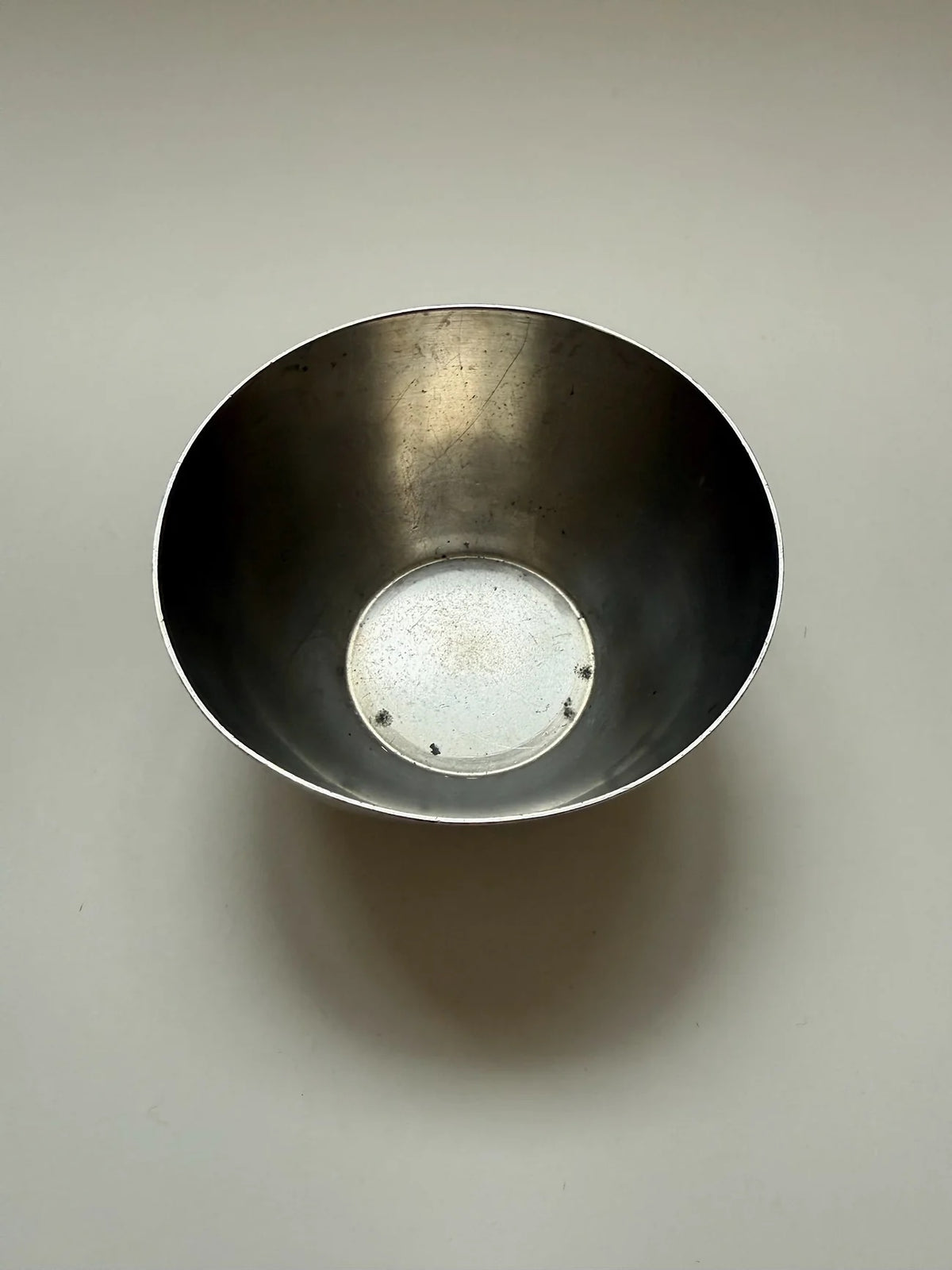 Sculptural Pewter Bonbonnière, Sylvia Stave, CG Hallberg, 1930s — top view of polished pewter interior
