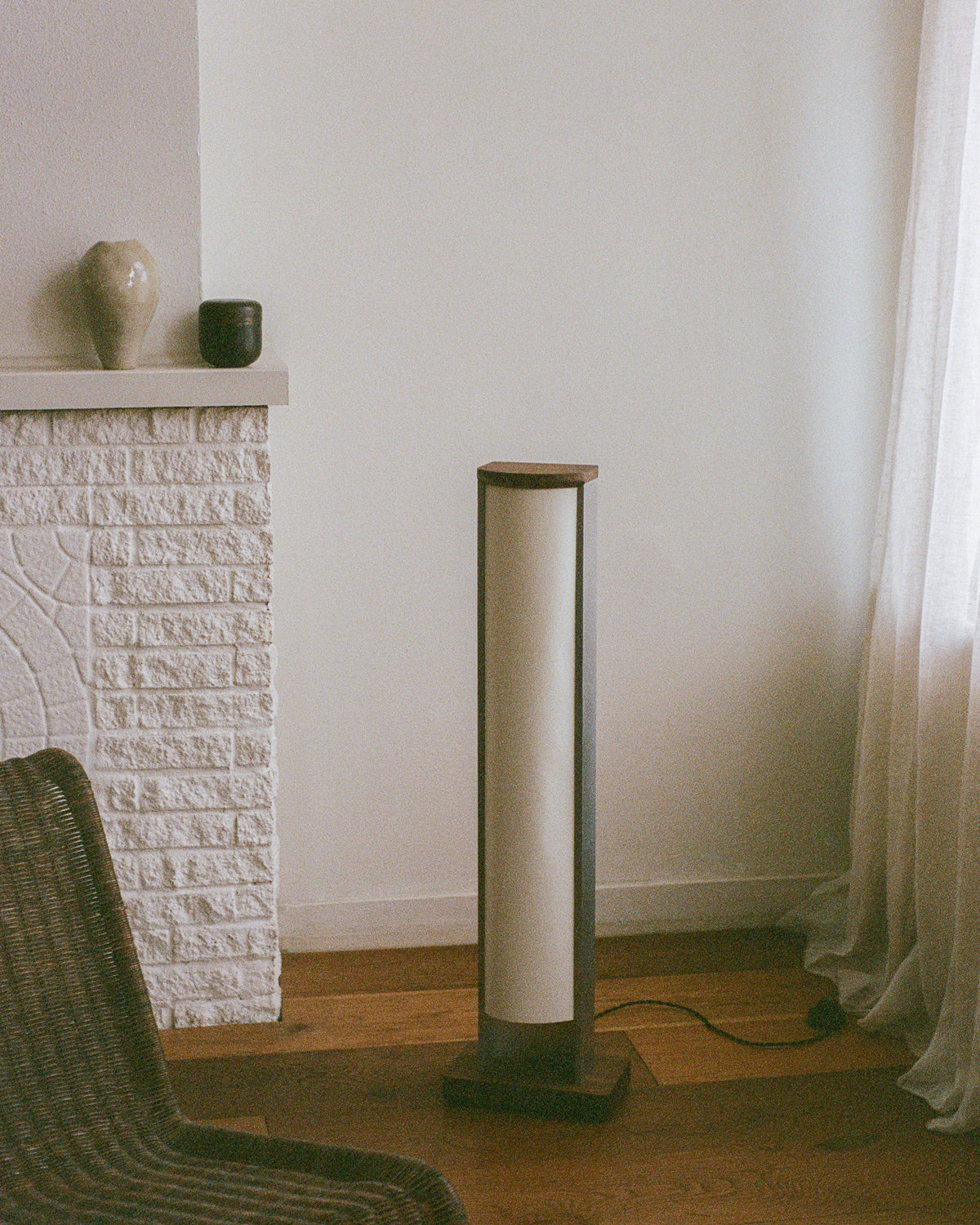 Aluminium Floor Lamp — close-up of white shade in living room