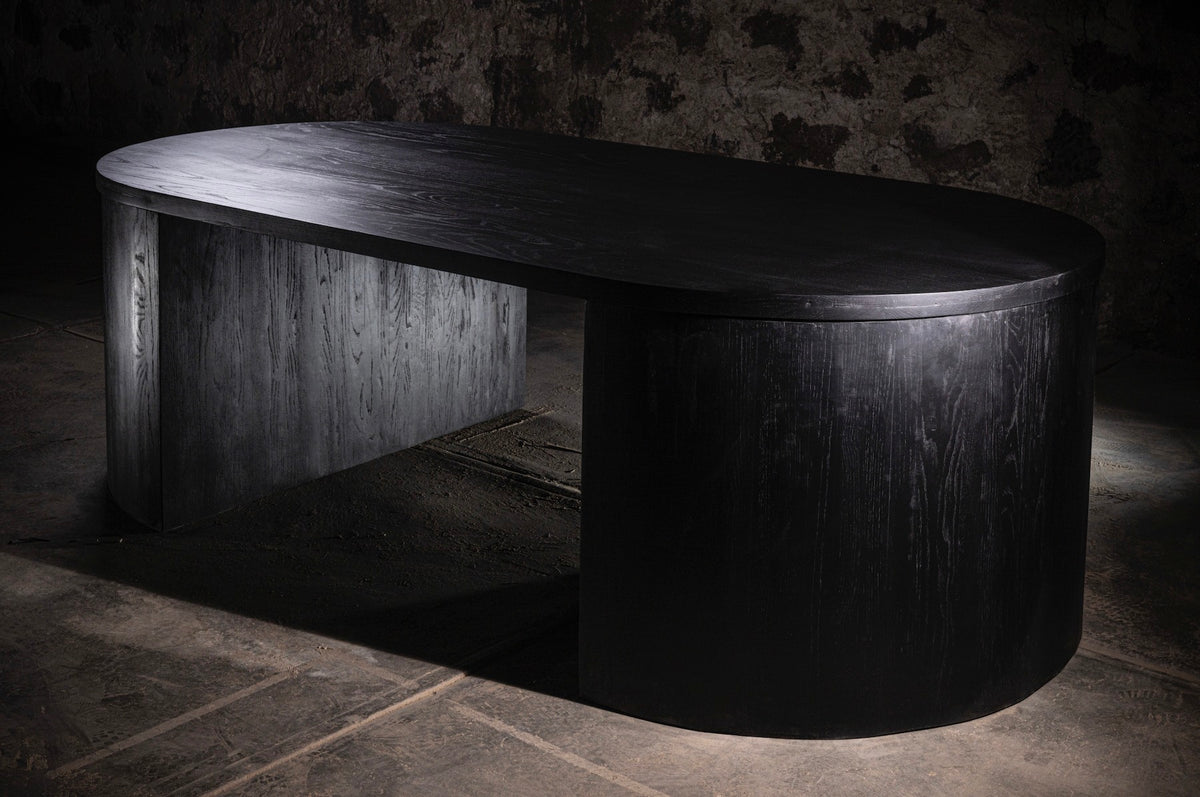 Encino Negro Dining Table — side angle showing black wood finish