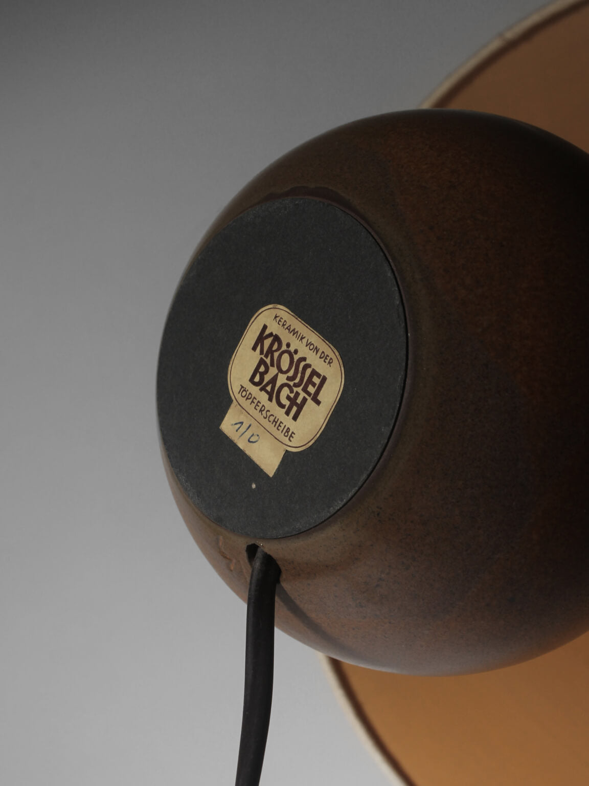 Mid-Century Mustard Sphere Ceramic Shade Lamp By Krösselbach — alternate view