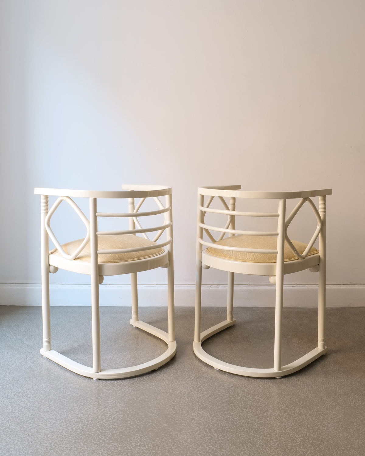 Bentwood Chairs Model 728 Josef Hoffman — side angle showing cream-colored upholstery