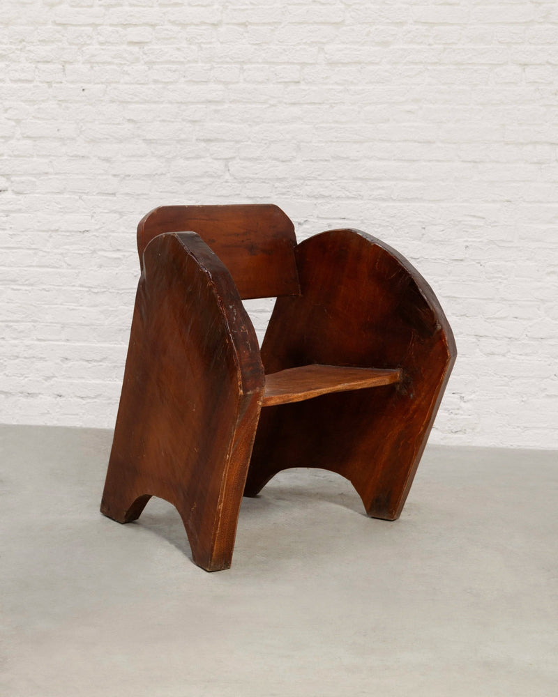 Sculptural Anthroposophical Wooden Armchair, circa 1940s — side angle