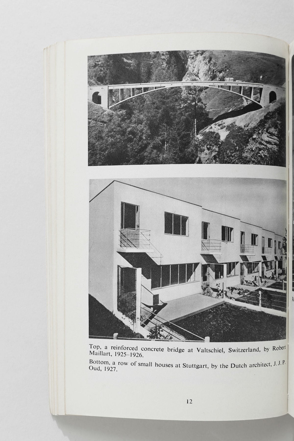 Modern Architecture Book — top view of open pages showing black and white images