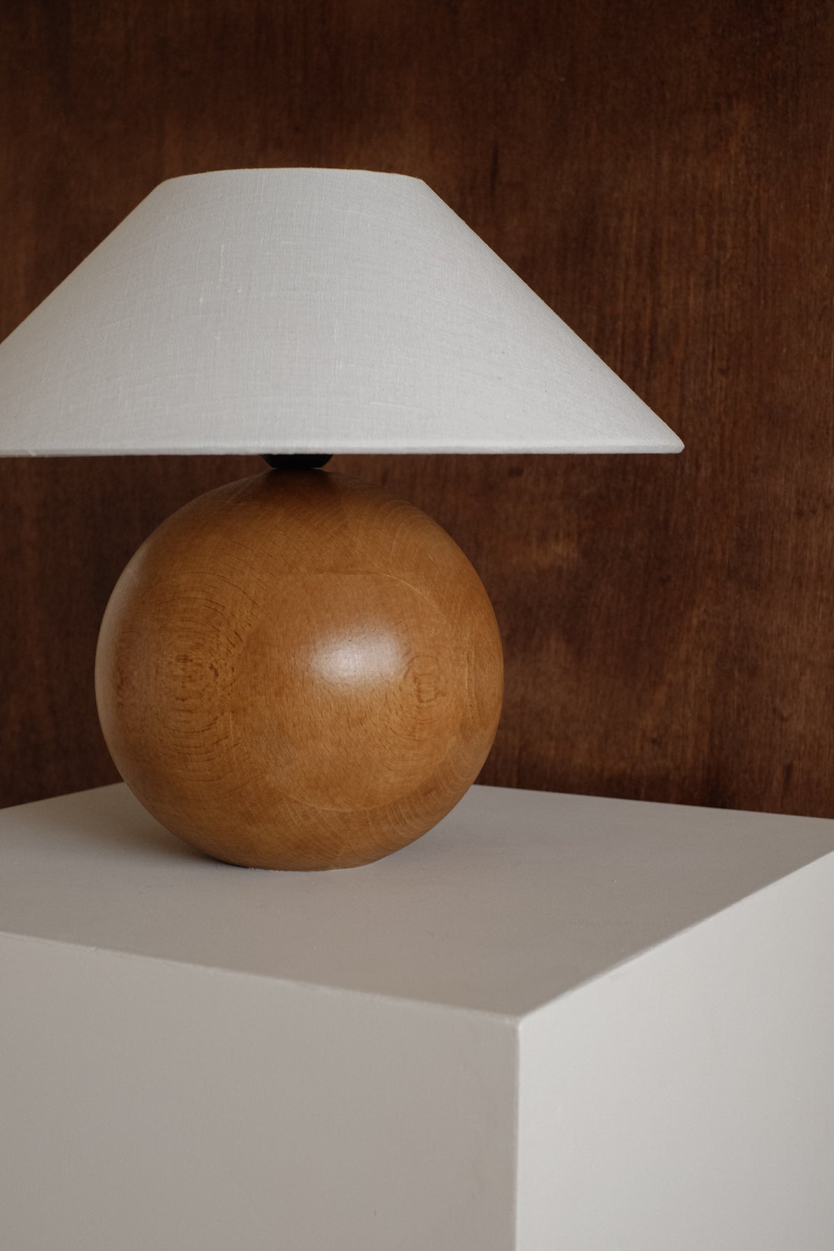 Wooden Sphere Table Lamp — side angle