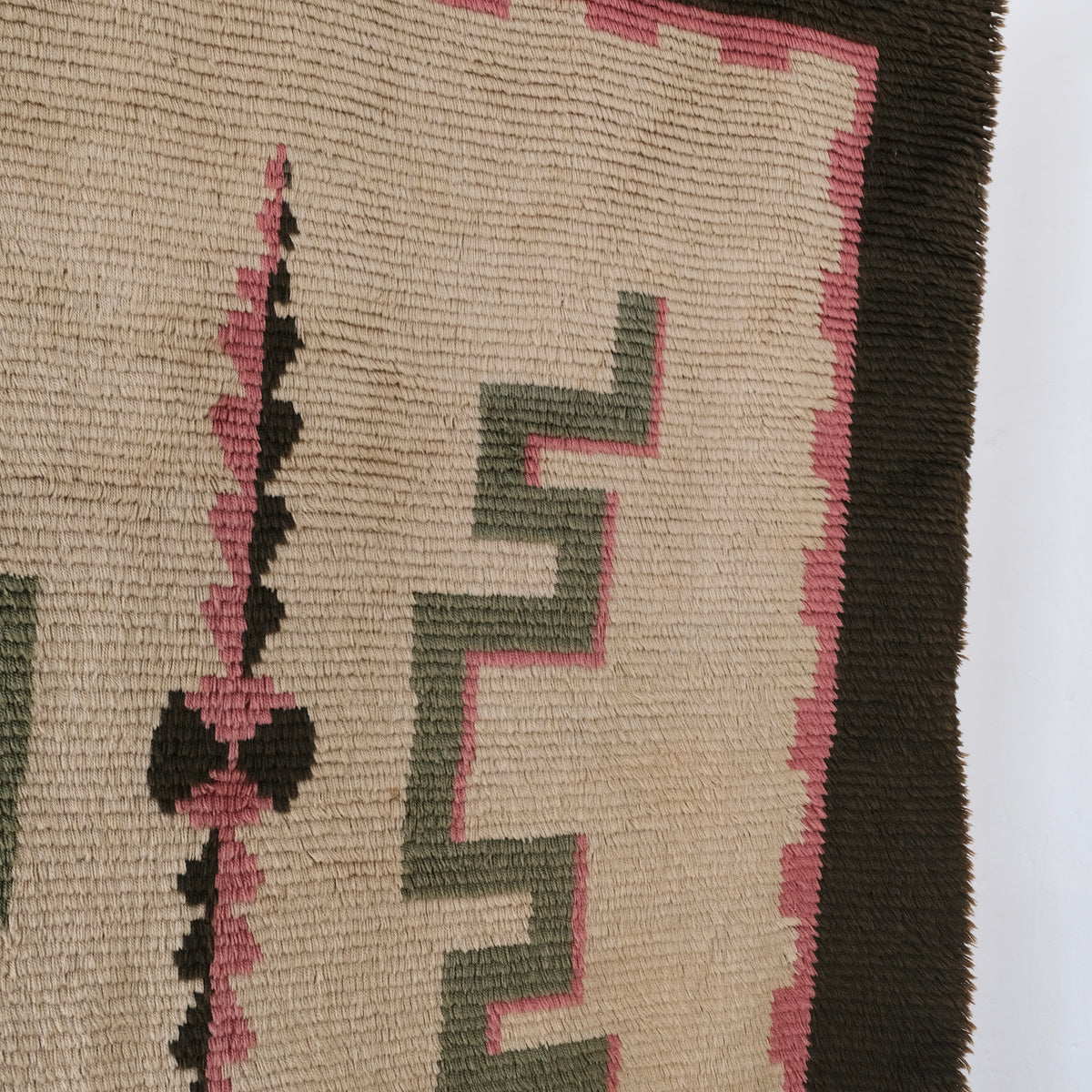 Large Art Deco Wool Rya Rug, Sweden, 1940s — side angle showing intricate patterns and colors