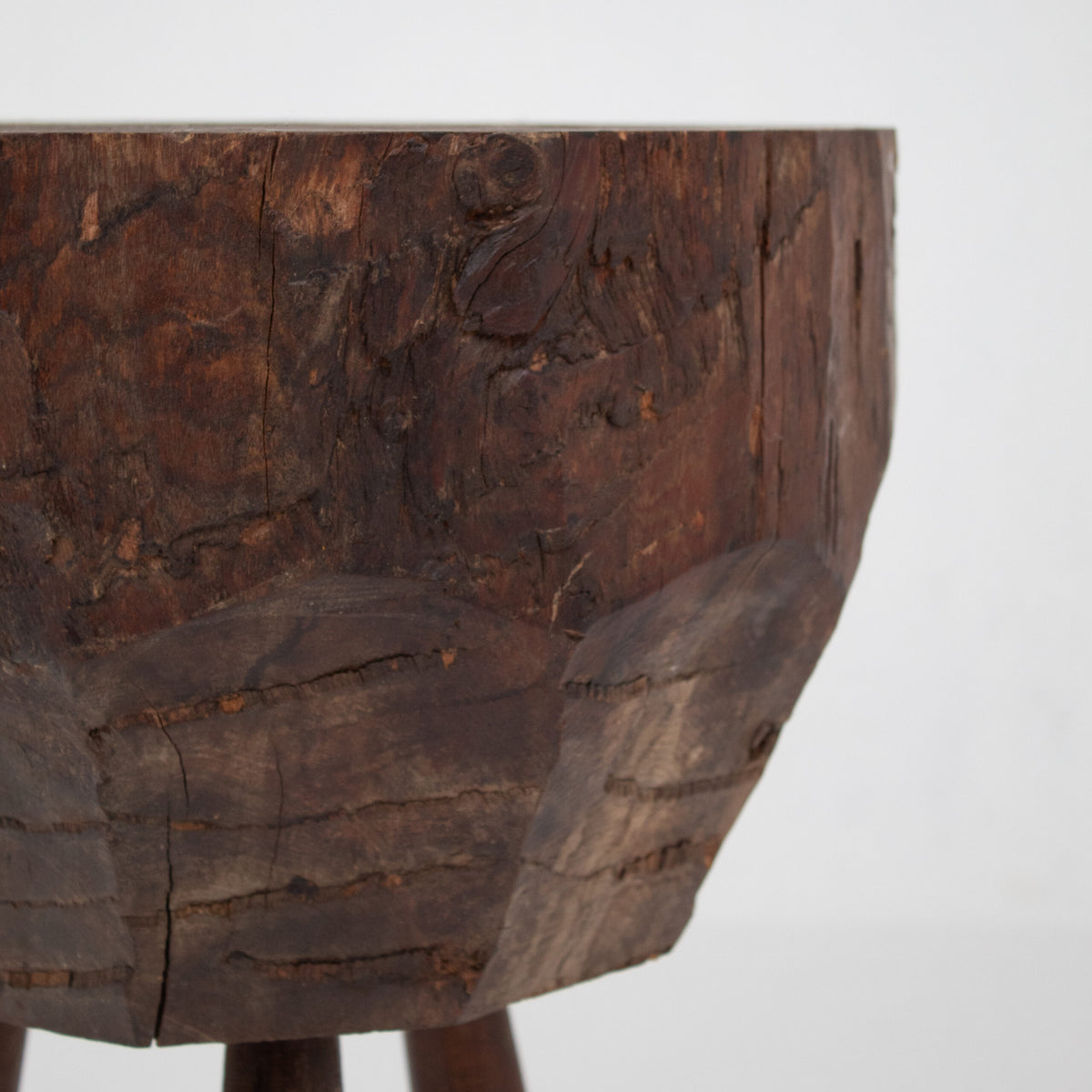 Rustic Tripod Wooden Side Table — detail view