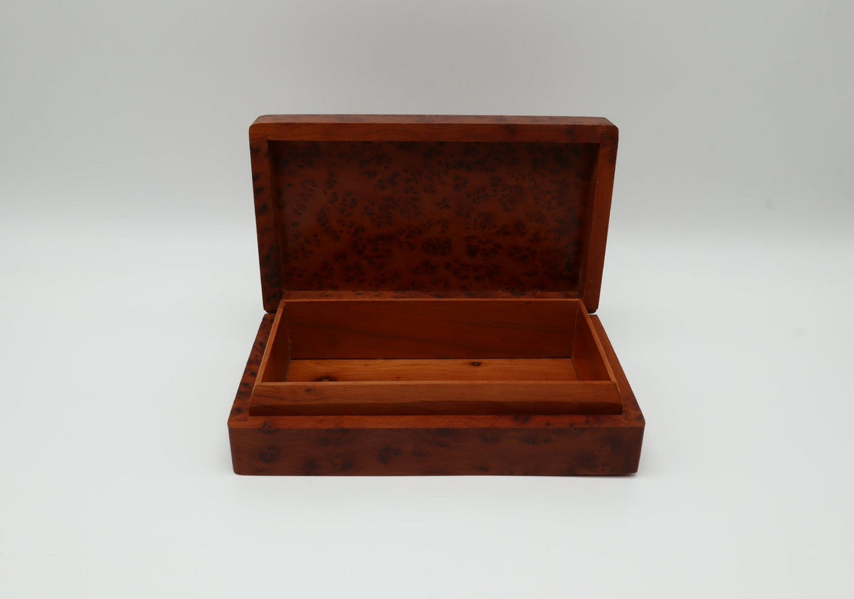 Vintage Moroccan Solid Thuya Burl Wood Box (1970s) — lifestyle setting