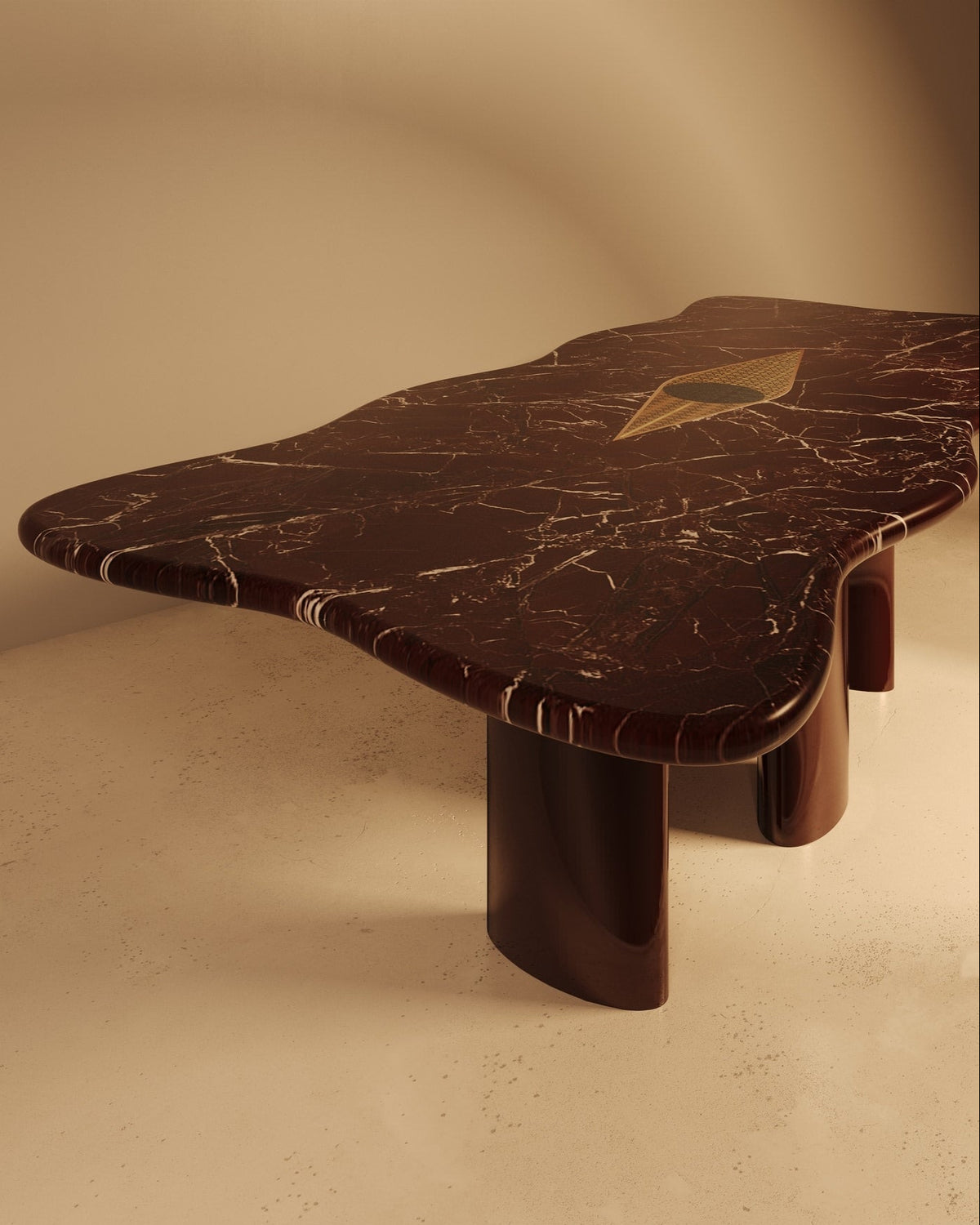 NAZAR marble dining table with curved edges and lacquer legs