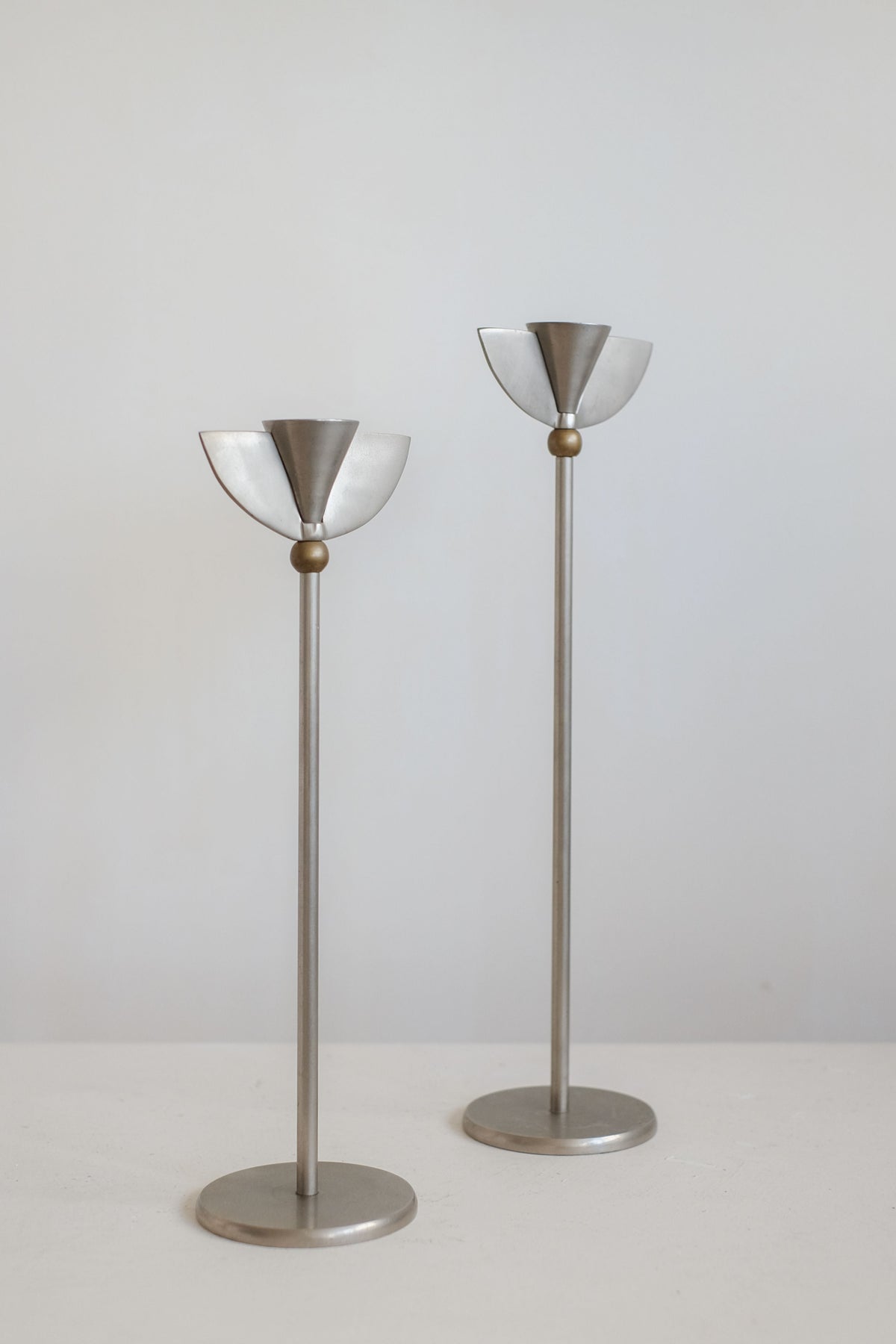 Set of 2 Memphis Candleholders — back view showing metal finish and design