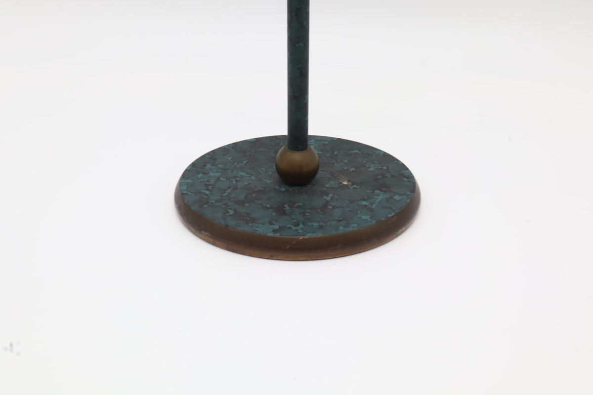 Postmodern Memphis Style Verdigris & Brass Winged Candle Holder – Italy, 1980s — side angle