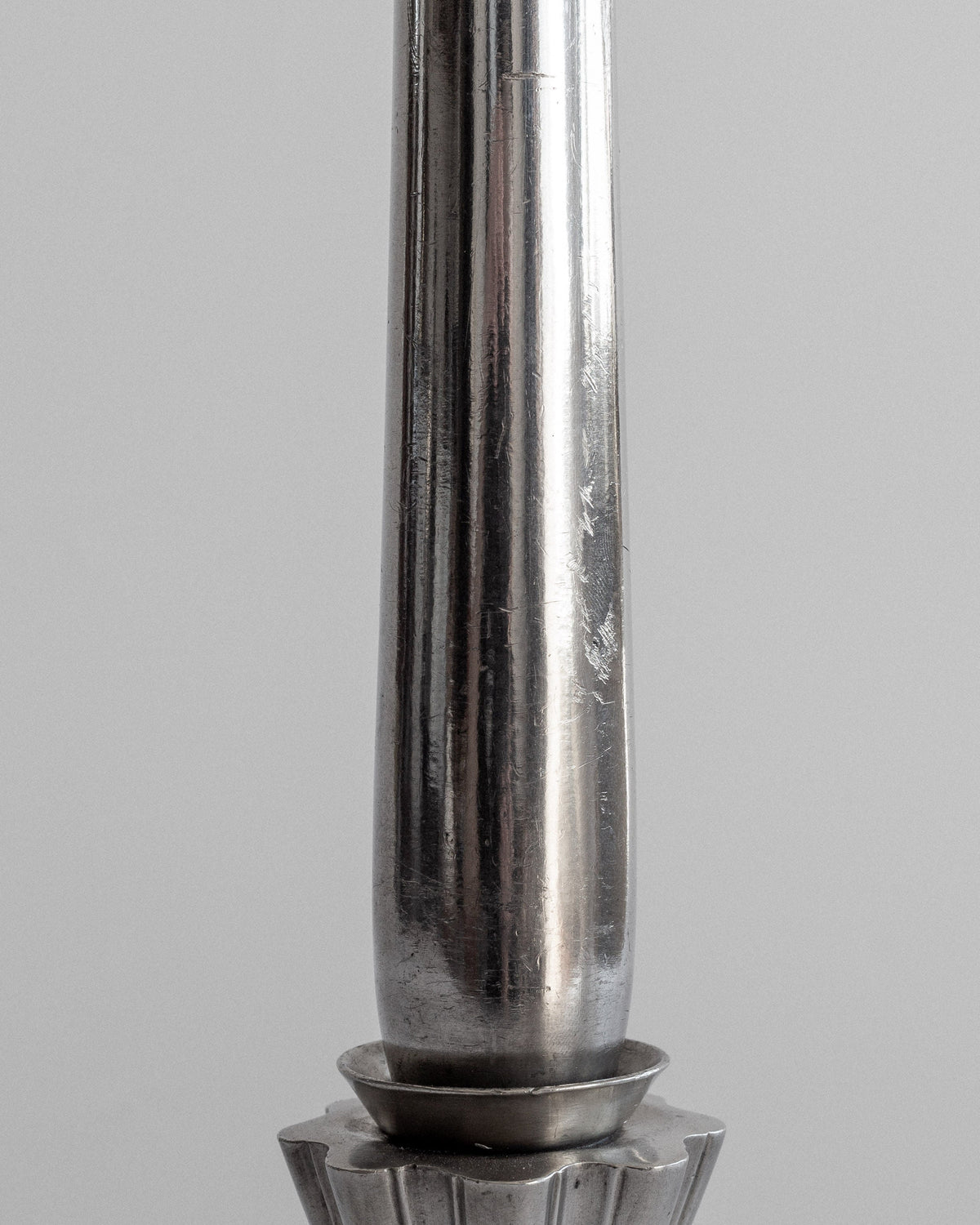 Art Deco Pewter Table Lamp, Denmark 1930s — side angle showing polished pewter finish