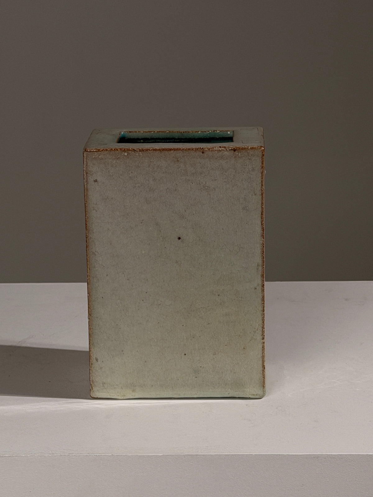 Rectangular glazed ceramic vase, circa 1960 — close-up