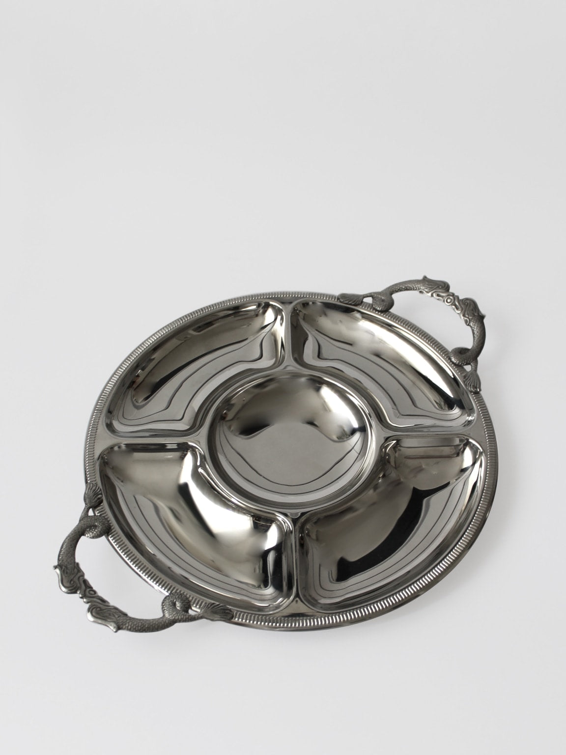 Silver mirror serving tray with compartments by Couzon Orfèvre