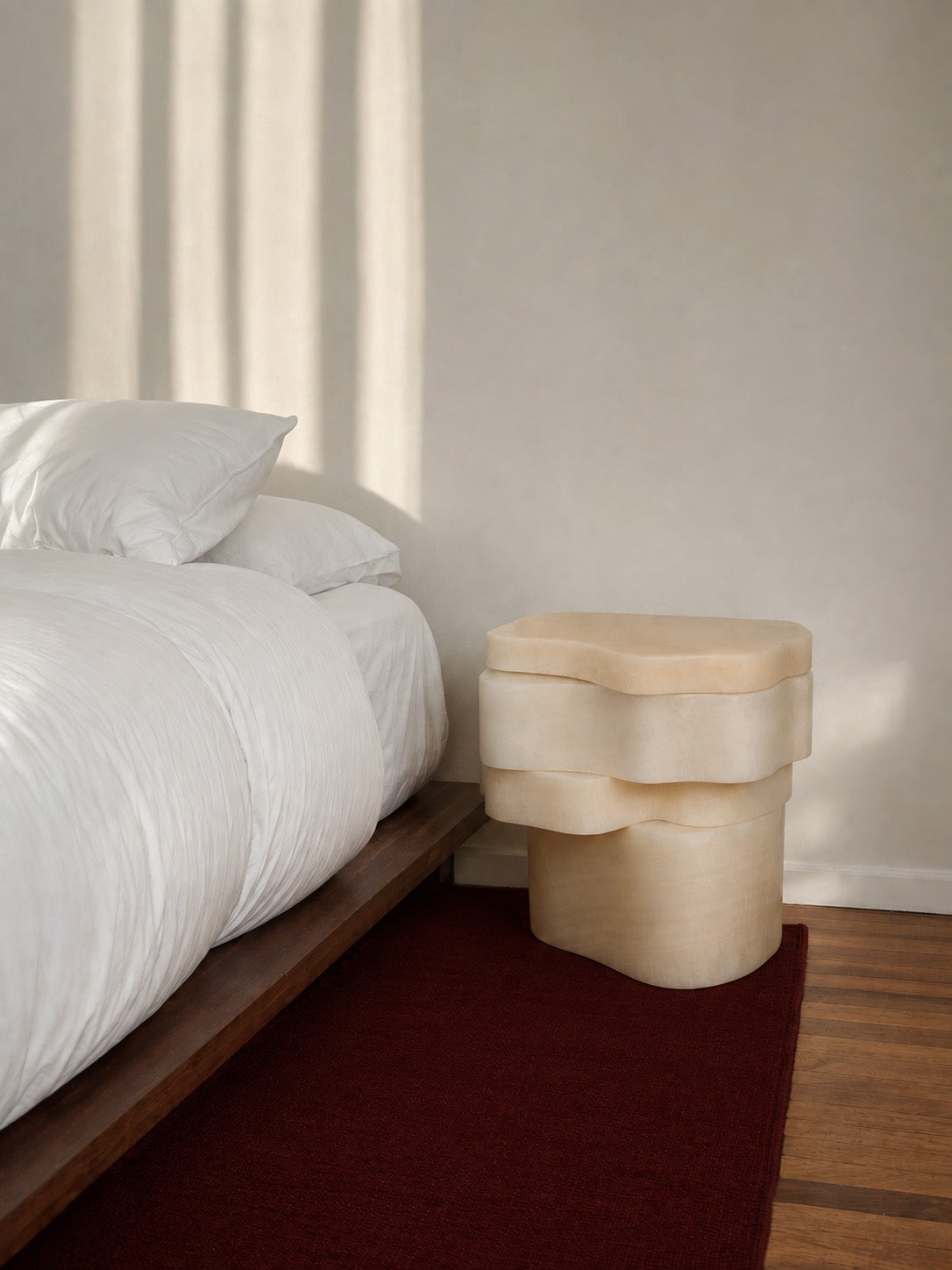 White Moth Nightstand / Side Table in White Onyx Marble — close-up
