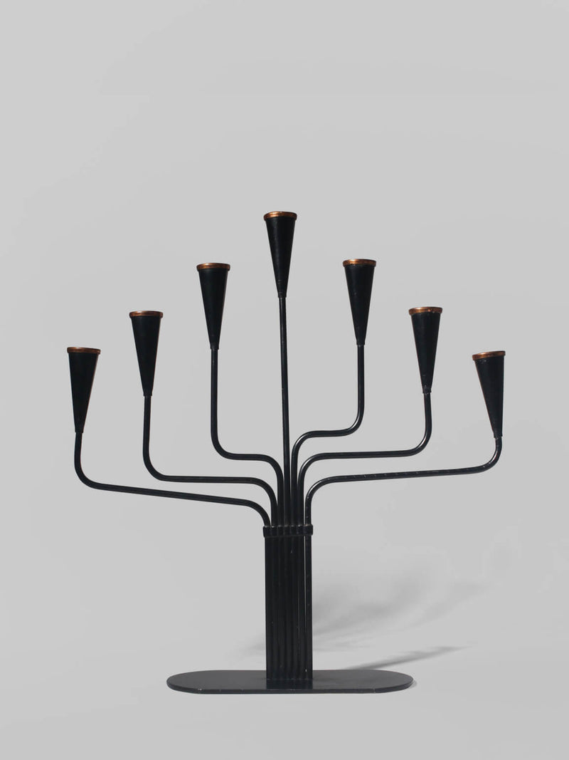 Gunnar Ander Mid-Century Black Metal And Copper Candelabra, For Ystad Metall by Vintage Stories | The Oblist