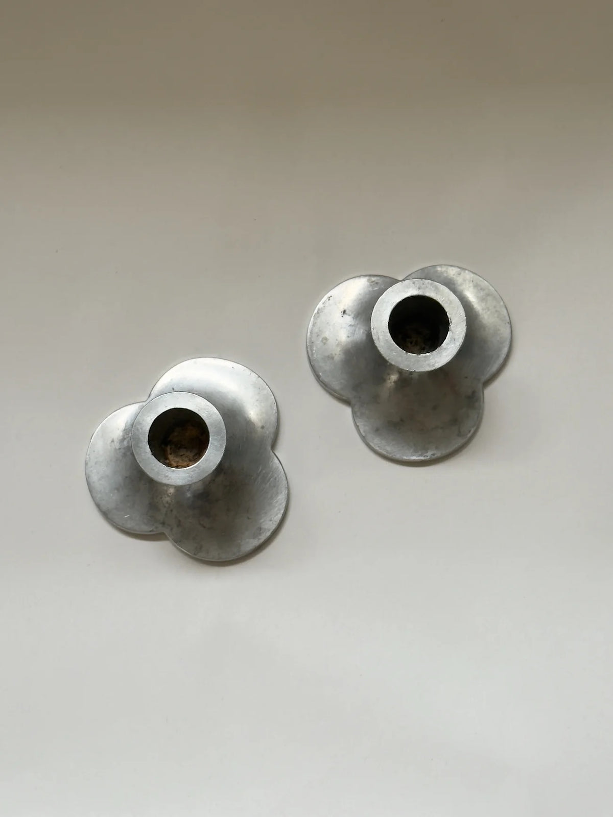 Pair of Pewter Candlesticks by Just Andersen — top view showing textured surfaces