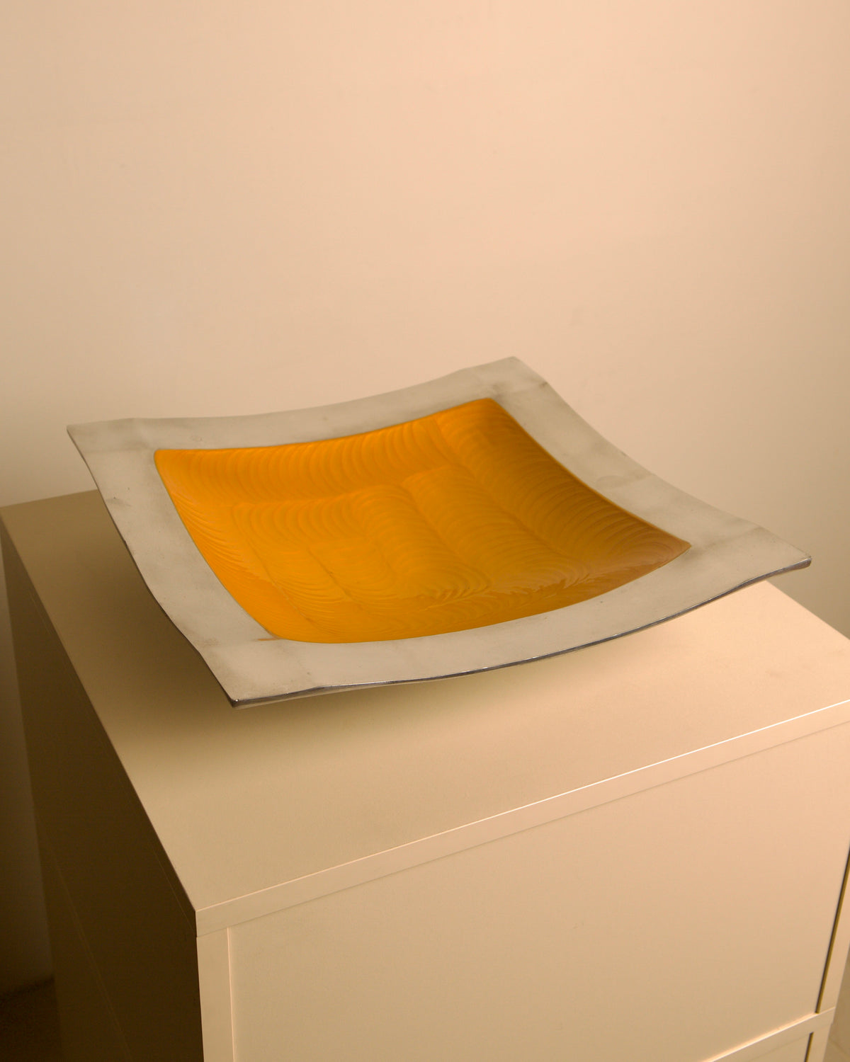 "Galassia" aluminum dish, orange center, Brandani, Italy, 1980s by Treaptyque | The Oblist