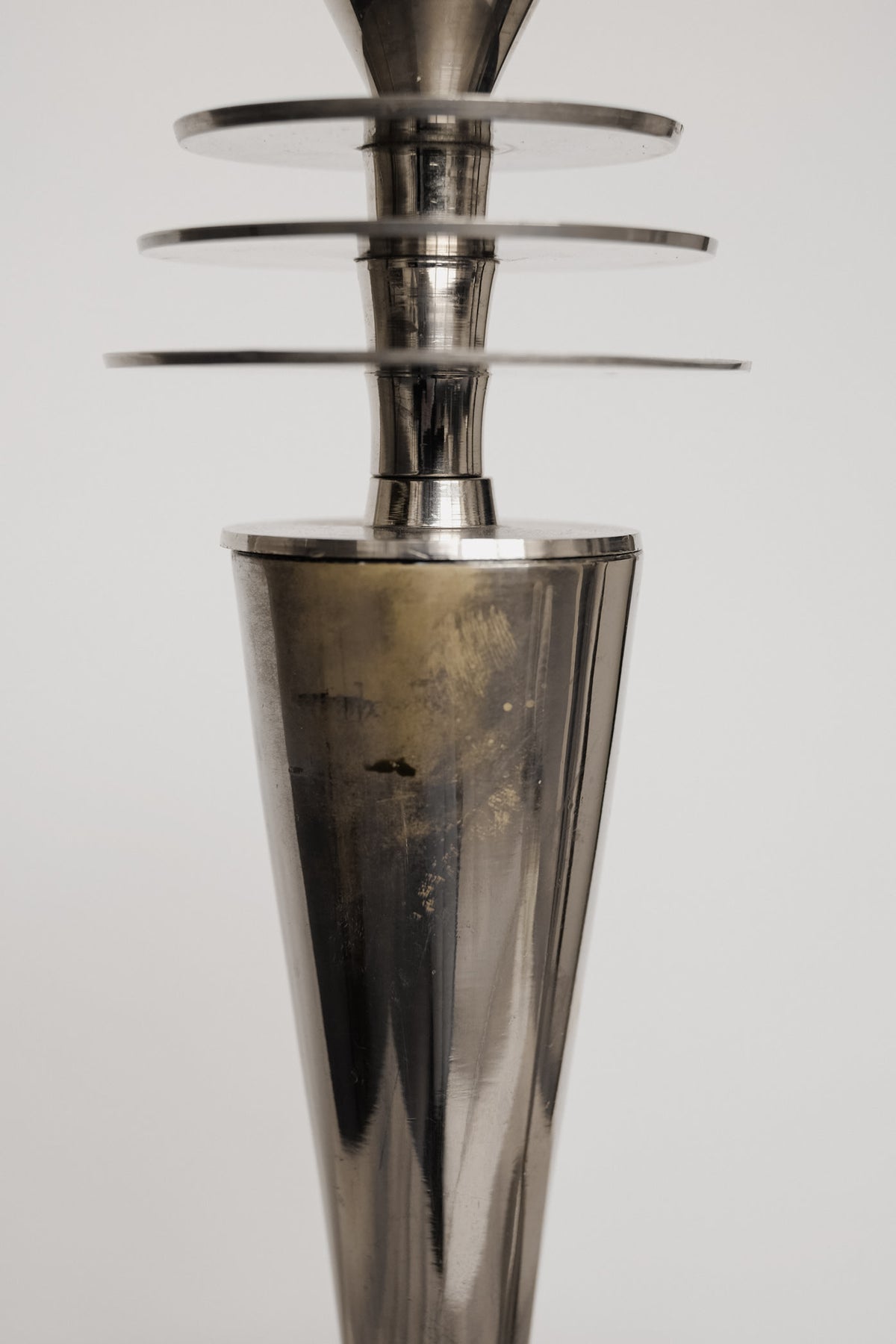 Vintage Art Deco Style Chrome Candlesticks — close-up
