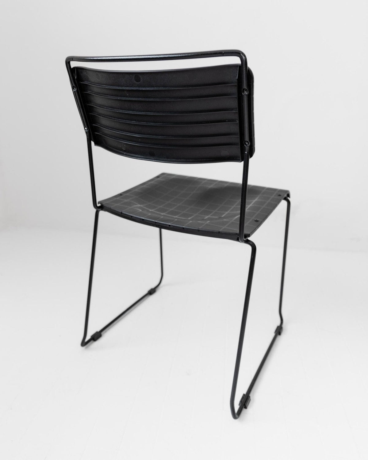 Vintage 1980s Dining Chairs, Set of 4, Postmodern Design, Black Metal and Plastic, Check Texture, Minimal Italian Design, Retro Interior — view 12