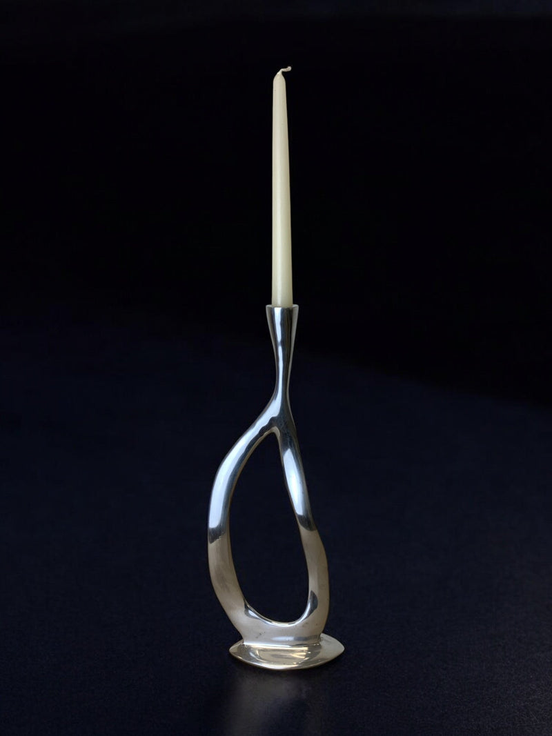 Biomorphic candleholder, solid aluminum, 1970's by Malamar Studio | The Oblist