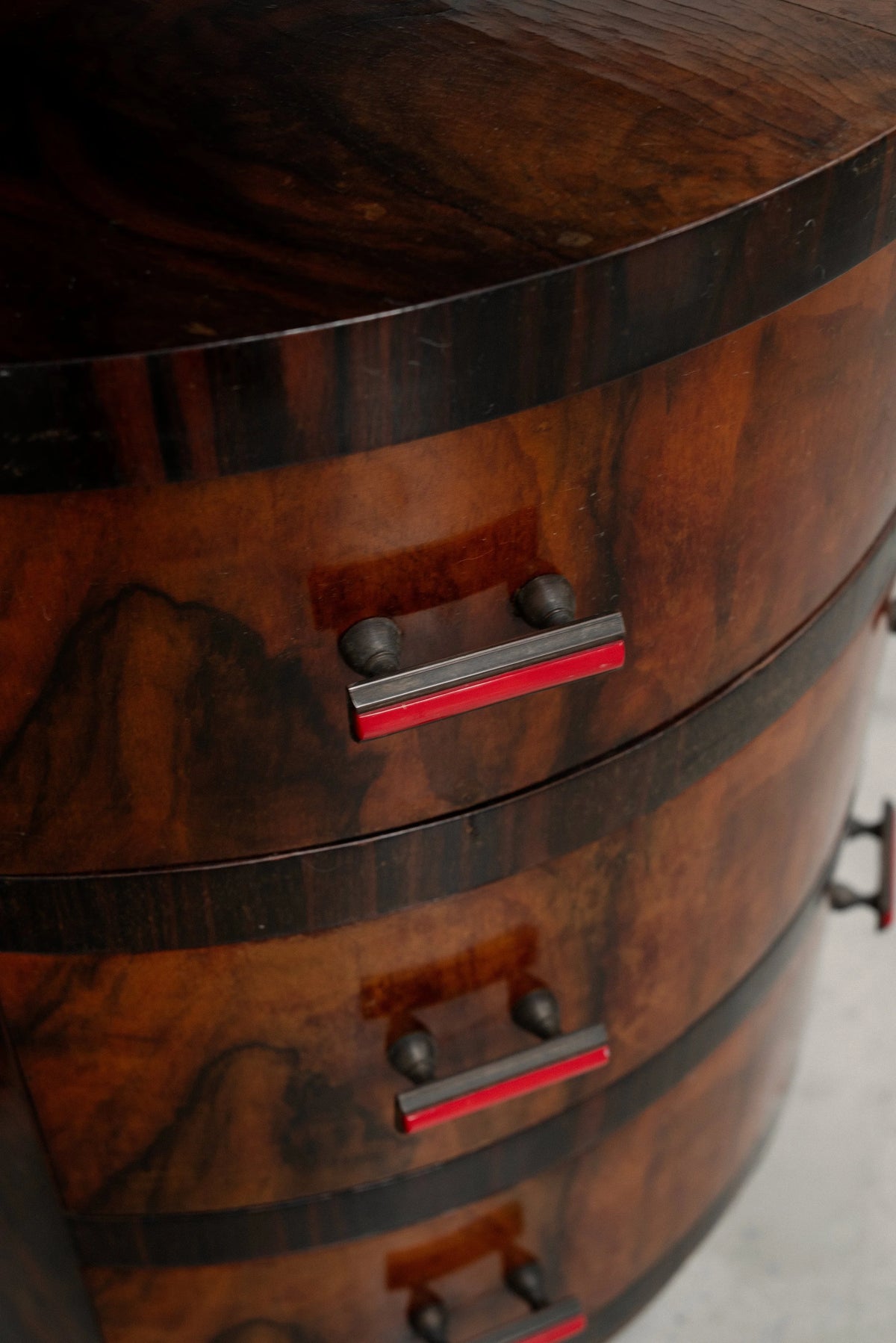 Italian Rationalist Walnut Sideboard with Red Bakelite Handles, circa 1930 — in context