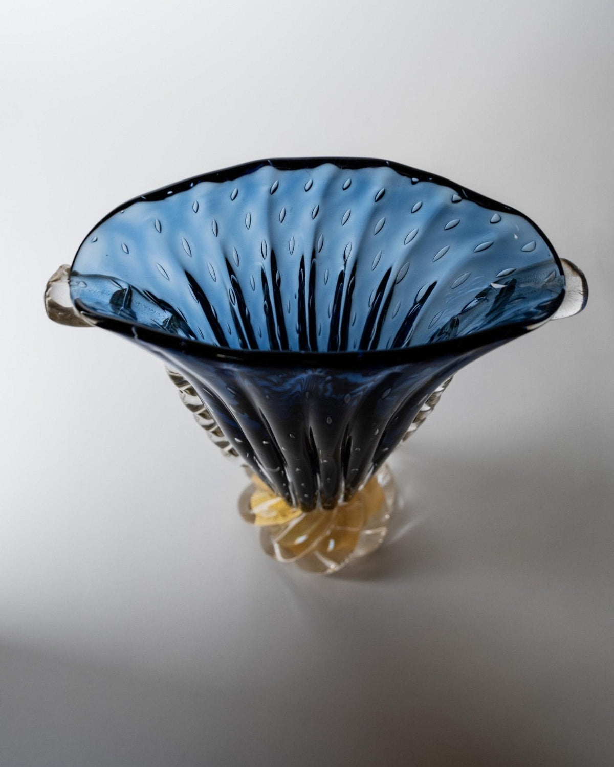 Vintage 19060s Murano Glass Vase by Barovier, Royal Blue with Gold, Bubble Glass, Twisted Texture, Italian Art Glass, Elegant Gift Idea — lifestyle setting