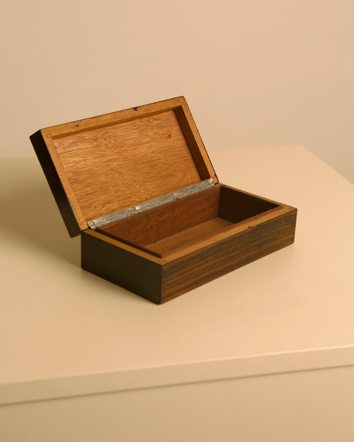 Rectangular Box Made of Solid Wood, 1960s — open view showing interior craftsmanship