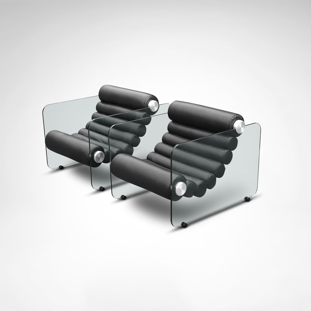 Hyaline leather and glass armchair by Fabio Lenci for Comfortline Italy 1960s, set of 2 — detail of leather rolls and glass f