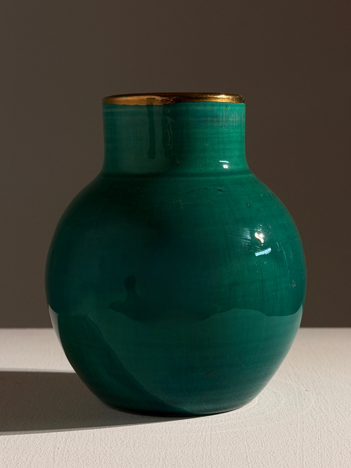 Green ceramic vase by Les Potiers d'Accolay, circa 1970 — detail view