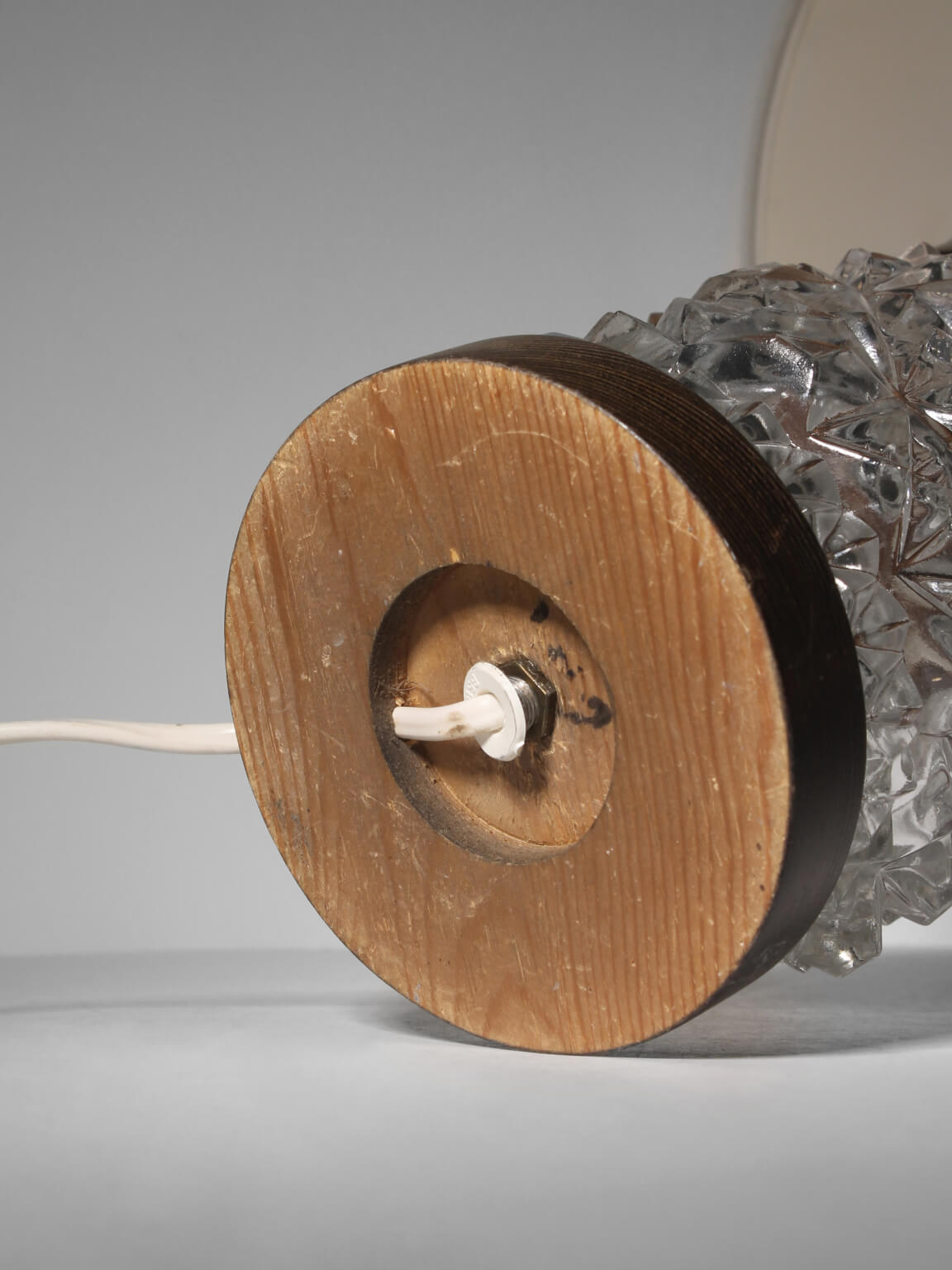 Mid-Century Textured Glass And Wooden Table Lamp, Denmark, 1960s — in context