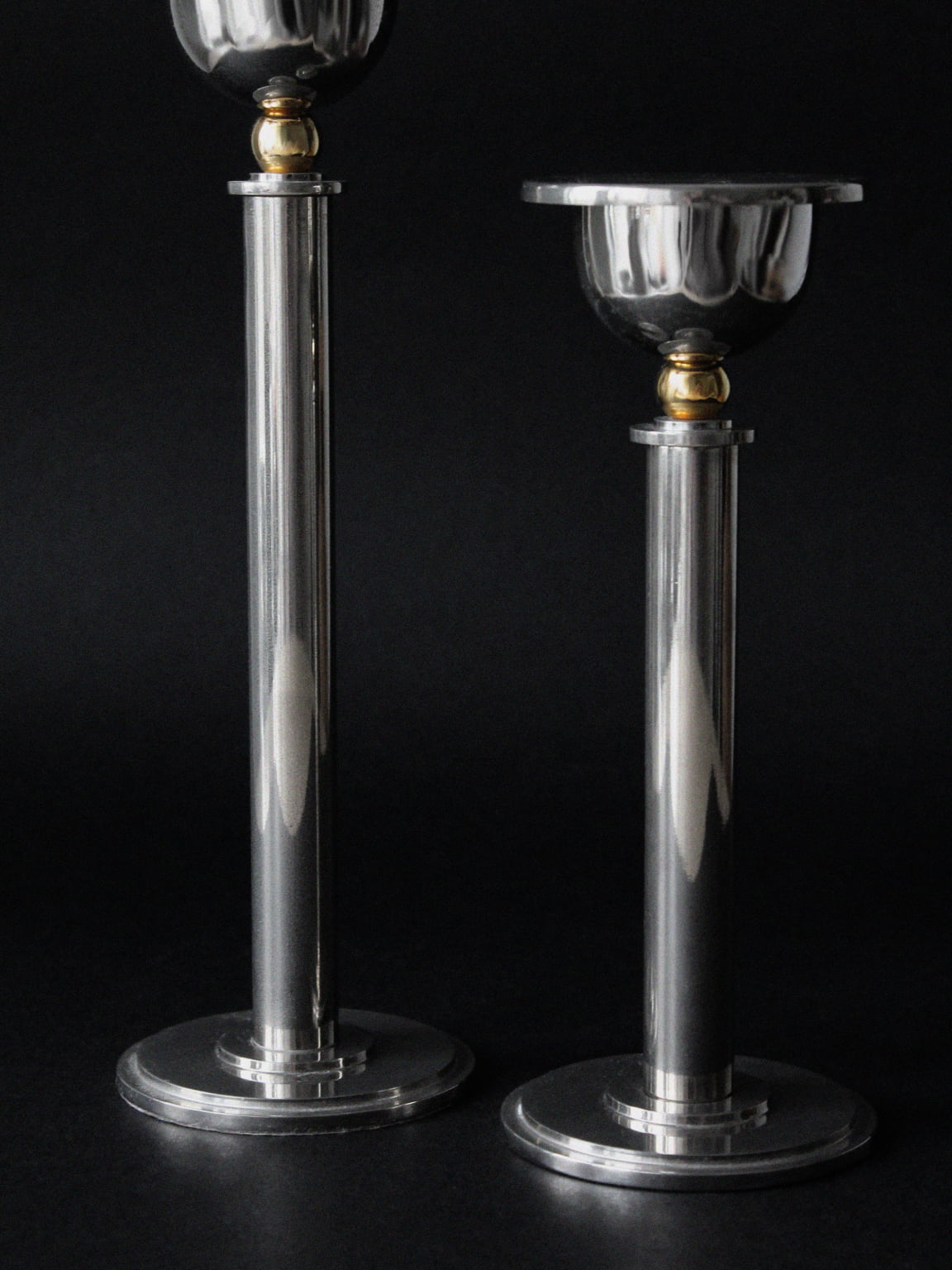 Elegant silver plated brass candle holders detail view