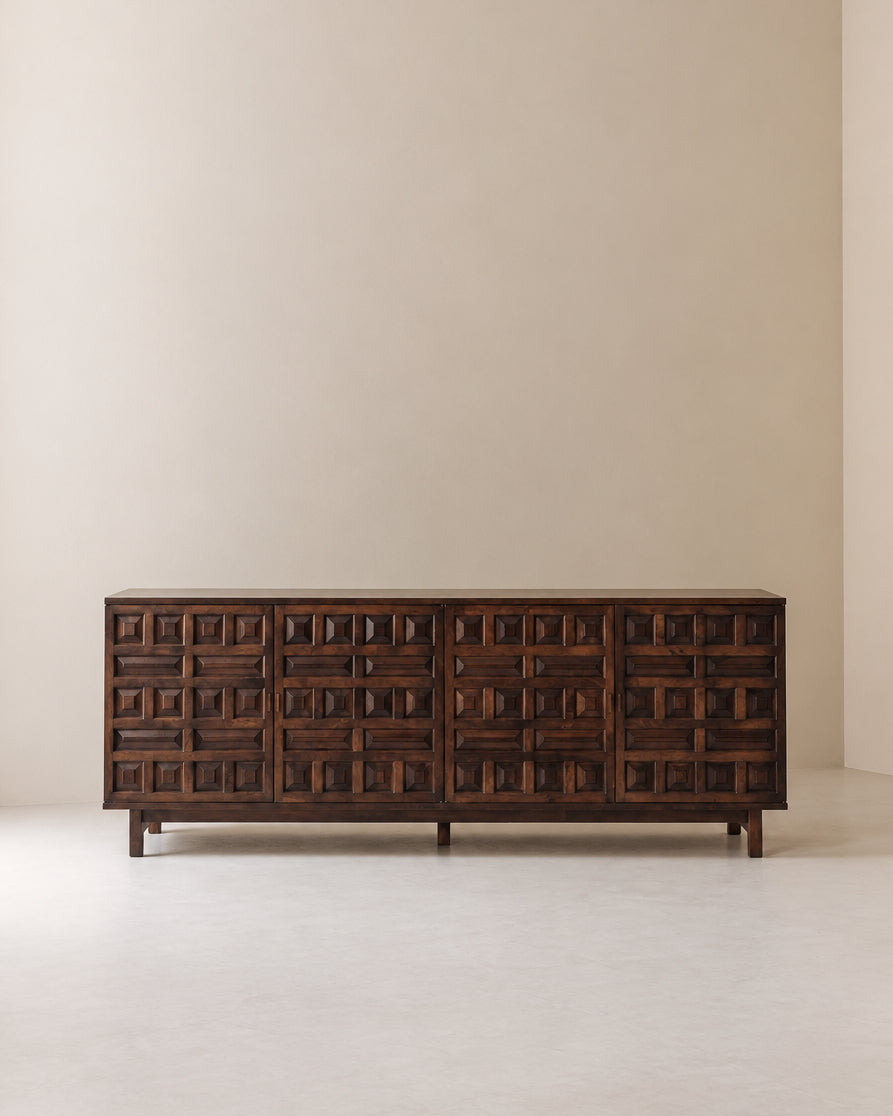 Brutalist Spanish Sideboard with Graphical Doors, 1970s by Modern Living | The Oblist