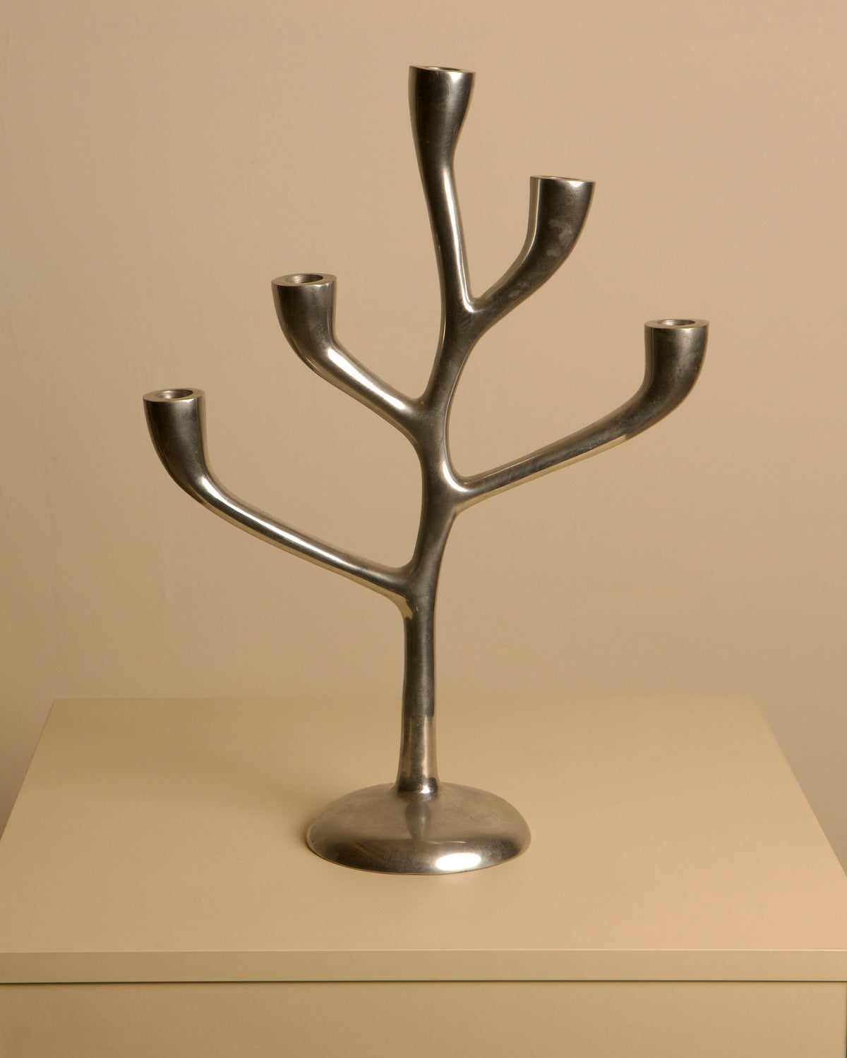 Large 80's Aluminum "Tree" Candleholder by Treaptyque | The Oblist — metallic silver finish