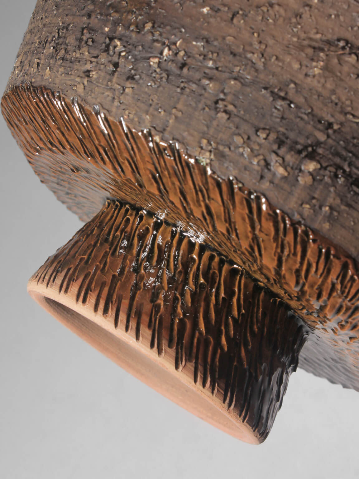 Textured And Glossy Glaze Ceramic Pedestal Bowl From Tilgmans, Sweden, 1960s — side angle