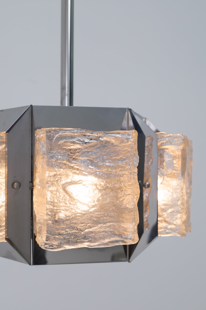 Vintage Chrome & Murano Glass Ceiling Light, Mazzega, Italy 1970s — detail view