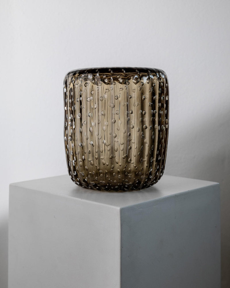 Vintage 1990s Murano Glass Vase by Paolo Crepax, Large Heavy Amber Art Glass with Bubble Design, Sculptural Italian Decor Timeless Gift Idea — detail view