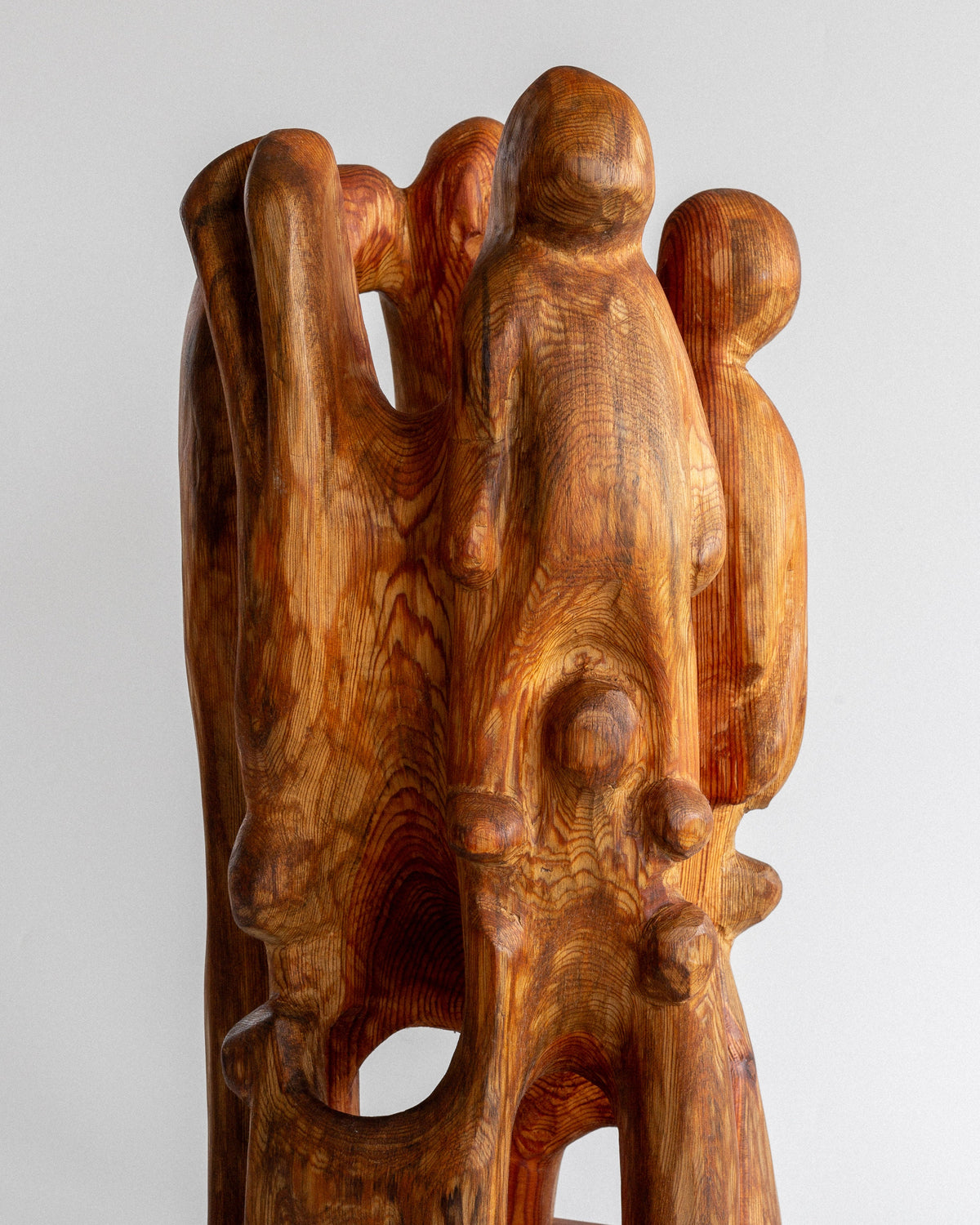 Large Wooden Sculpture by Jean-Maurice Steiner, 2007 — close-up of textured wood surface