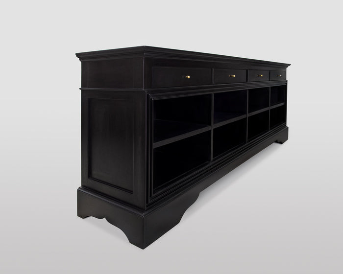 Contemporary Black Solid Wood Media Console and TV Cabinet with Storage Drawers — in context