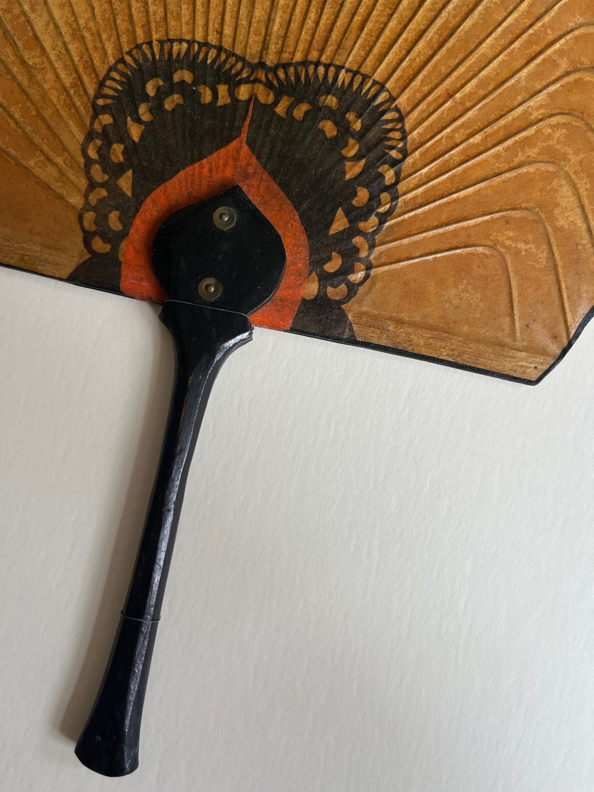 Antique Korean Fan in Frame — side view highlighting intricate detailing