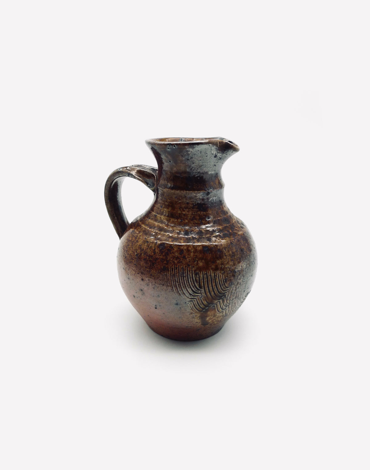 Vintage French stoneware pitcher with glazed brown finish