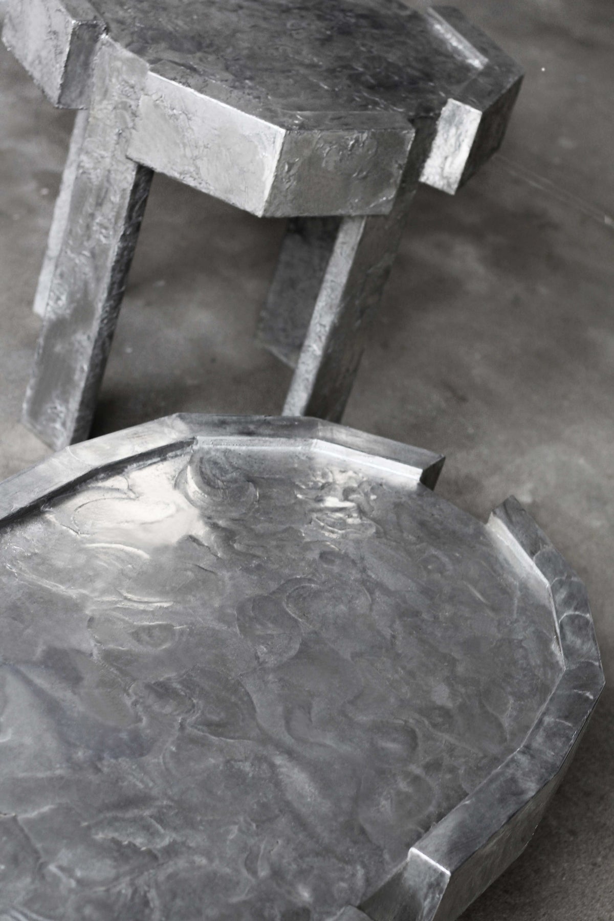 Splav Tin Table (smaller) — close-up of textured tin surface