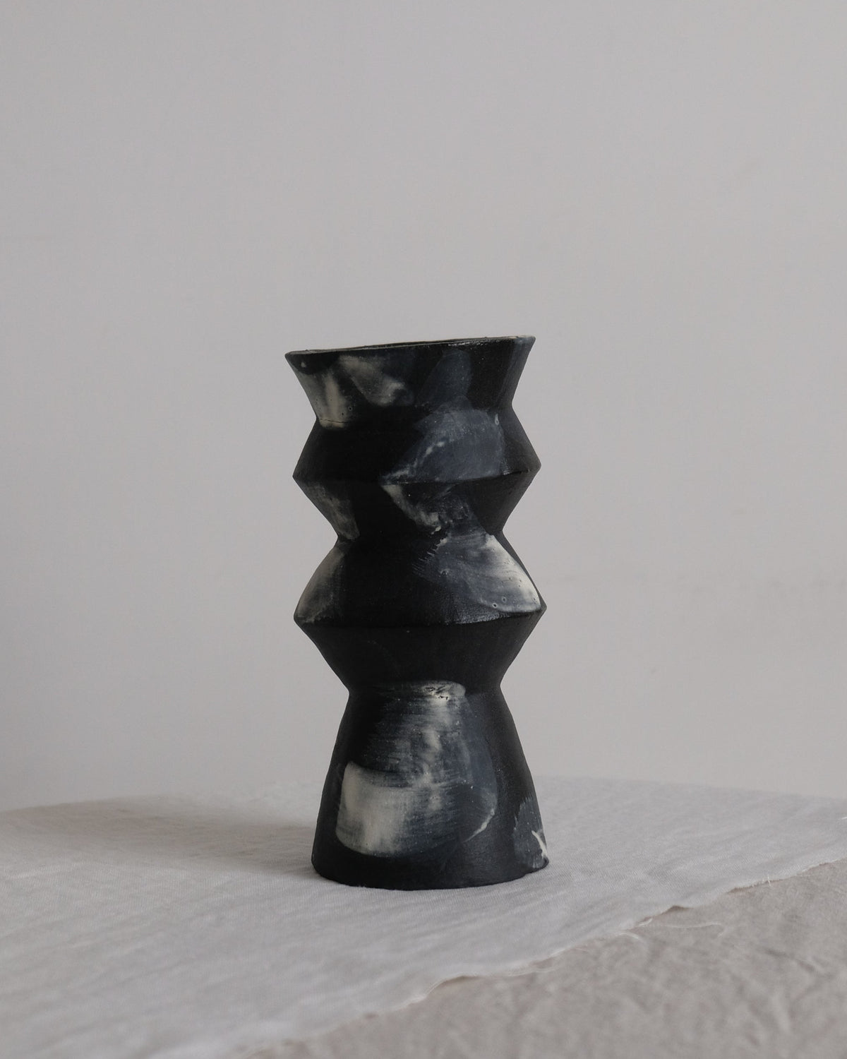 Night Trace – Hand-Built Ceramic Vase – side angle on neutral backdrop