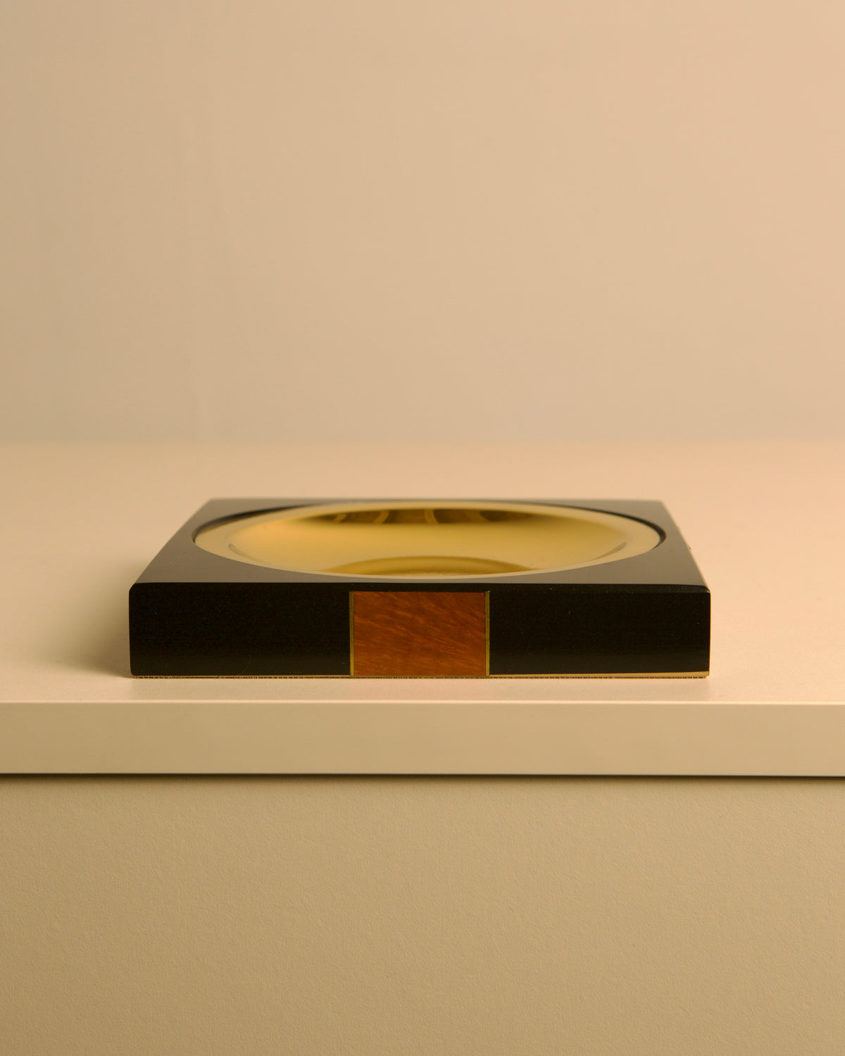 Italian wood and metal catchall tray, 1970s — lifestyle setting